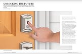 A fingerprint unlocks a digital front door lock.